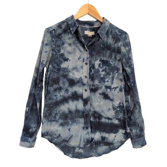 Anthropologie Pilcro Cate Classic Tie-Dye Shirt Womens S Blue Boho Button Up - Picture 2 of 10